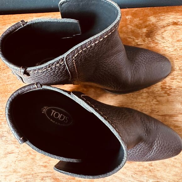 TODS Pebbled Leather Ankle Boots in Dark Brown Size 36 - Picture 9 of 16